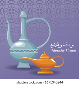 ramadan kareem celebration card with teapot vector illustration design