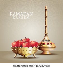 ramadan kareem celebration with golden chalice and apples vector illustration design