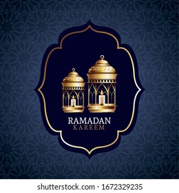 ramadan kareem celebration with golden lanterns vector illustration design