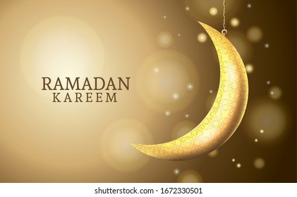 ramadan kareem celebration with golden moon vector illustration design