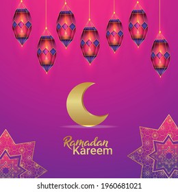 Ramadan kareem celebration golden moon and lantern