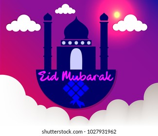 Ramadan kareem celebration greeting card, with mosque ramadan on colorful 

background, vector, poster, design