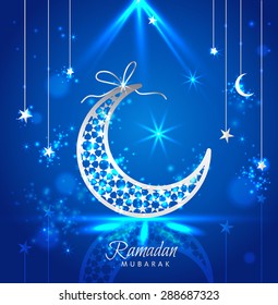 Ramadan Kareem celebration greeting card decorated with moons and stars 