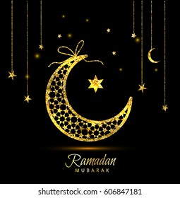 Ramadan Kareem celebration greeting card decorated with moons and stars 