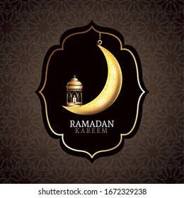 ramadan kareem celebration with lanterns hanging and moon vector illustration