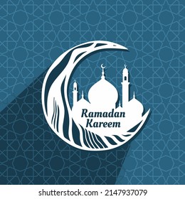 Ramadan Kareem celebration in moon shape and islamic mosque