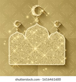 Ramadan Kareem celebrations. Islamic holy month of prayers. vector holiday illustration of gold Ramadan Kareem label. Composition muslim holy month with glittering texture, vector eps 10 format