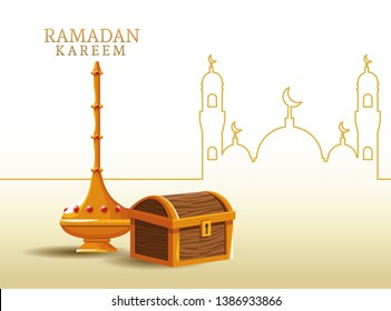 ramadan kareem with chest and mosque shape