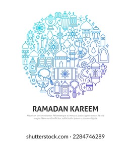 Ramadan Kareem Circle Concept. Vector Illustration of Outline Design.