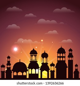 ramadan kareem cityscape silhouette scene