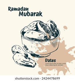 Ramadan Kareem collection. Isolated hand drawn unique Islamic symbols set. Great for creating your own Ramadan 
 Mubarak, Eid-al-Fitr design. Images of dates in engraving style.