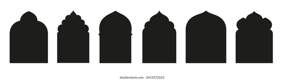 Ramadan Kareem collection of oriental style Islamic, minimalist geometric Islamic shapes, abstract door mosque, vector Ramadan illustration set windows and arches with modern style design