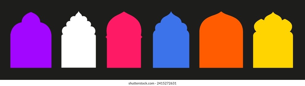 Ramadan Kareem-Sammlung im orientalischen Stil islamische, minimalistische geometrische islamische Formen, abstrakte Türmoschee, VektorRamadan-Illustration setzen Fenster und Bögen mit modernem Design