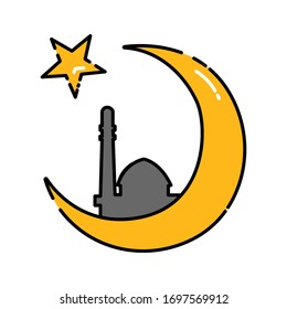 Ramadan Kareem color line icon. Crescent moon and mosque. Pictogram for web page, mobile app, promo. UI UX GUI design element. Editable stroke.