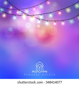 Ramadan Kareem colorful glow bulb lamp greeting background - Translation of text : Ramadan Kareem - May Generosity Bless you during the holy month