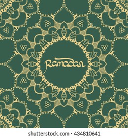 Ramadan Kareem. Colorful greeting background. Islamic ornament. Calligraphy. Ink hand drawn inscription. Typography. Brush lettering. Arabic lantern and inscription Ramadan Kareem.