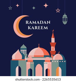 Ramadan Kareem colorful illustration Islamic greeting card, poster vector design, social media template, wallpaper pattern Ramadan theme