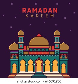 Ramadan kareem colorful mosque vector line illustration