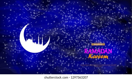 Ramadan Kareem. Concept banner of islamic theme. Traditional month and mosque on a dark background. Vector illustration - Vector.