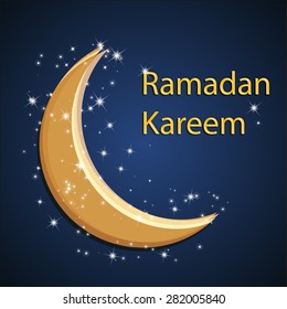Ramadan Kareem concept greeting card for the moon with little luminous stars with text, beautiful background vector illustration