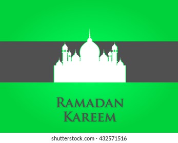 Ramadan Kareem concept with Mosque on green background.