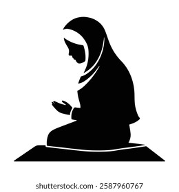 Ramadan kareem concept. Muslim woman praying silhouette vector illustration. salah, namaz icon, Simple flat design, Muslim Prayer Room sign. 
