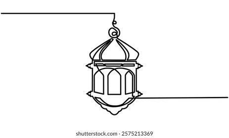 Ramadan Kareem Continuous One Line Drawing, ramadan kareem greeting card. Lantern, islamic decoration, Ramadan symbol continuous one line drawing. Ramadan Kareem and Eid banner