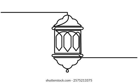 Ramadan Kareem Continuous One Line Drawing, ramadan kareem greeting card. Lantern, islamic decoration, Ramadan symbol continuous one line drawing. Ramadan Kareem and Eid banner