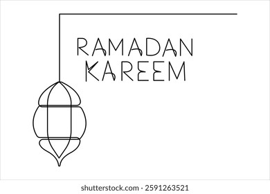  Ramadan Kareem continuous one line art drawing of Eid Mubarak Islamic decoration design outline vector 


