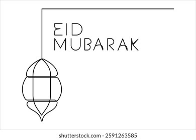  Ramadan Kareem continuous one line art drawing of Eid Mubarak Islamic decoration design outline vector 


