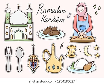 Ramadan Kareem cooking sticker doodle cartoon illustration drawing