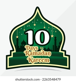cuenta regresiva de ramadan kareem 10 días al mes de Ramadan Kareem, concepto verde del Ramadán Islámico