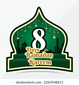 cuenta regresiva de ramadan kareem 8 días al mes de Ramadan Kareem, concepto verde islámico de Ramadán