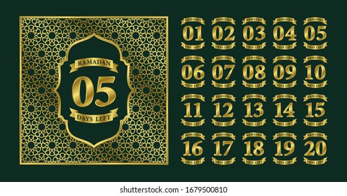 Días de cuenta regresiva de Ramadán, kareem de ramadan saludar fondo de banner islámico con oro de lujo