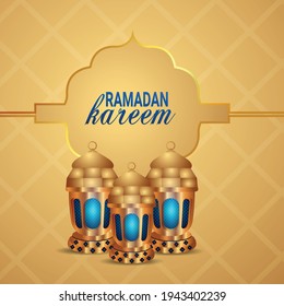 Ramadan kareem creative islamic festival with holy book kuran and arabic lantern