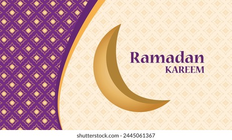 Ramadan Kareem Creative Pattern Golden and Purple Curve Design With 3D Moon Vector Design