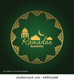 Ramadan Kareem Creative typography in an Islamic Circular Design on a Green Background