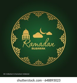 Ramadan Kareem Creative typography in an Islamic Circular Design on a Green Background