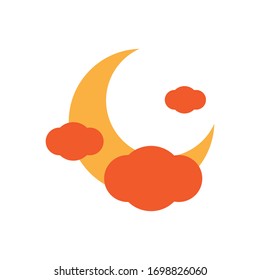 Ramadan kareem with crescent moon and clouds