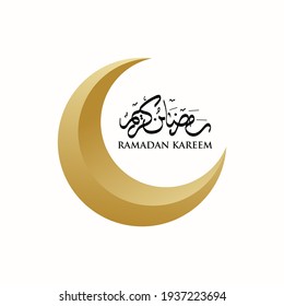 Ramadan Kareem crescent moon design with arabic pattern and calligraphy, Translated: Holy Ramadan. The month of fasting for Muslims. Arabic. logo for ramadan in arabic type.