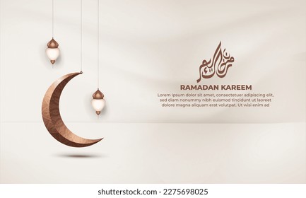 Ramadan kareem with a crescent moon and a light on a brown background