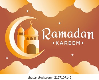 Ramadan Kareem concepto de corte de papel de luna creciente y mezquita