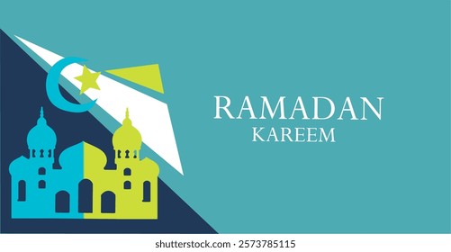 Ramadan Kareem with , a crescent moon, stars, and mosque vector illustration 