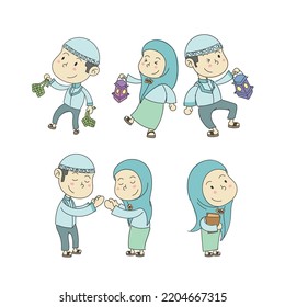 Ramadan Kareem cute characters hand drawn cartoon collection