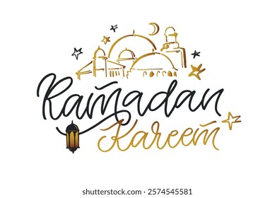 Ramadan kareem. Cute hand drawn doodle lettering quote. Lettering for t-shirt design, mug print, bag print, clothes fashion. 100% hand drawn vector image.