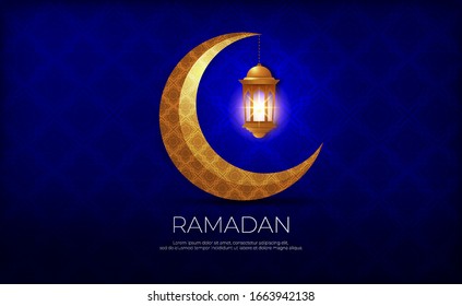 Ramadan Kareem Dark Blue & Gold Islamic Greeting Card Background