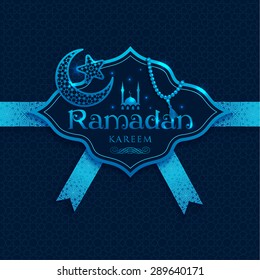 Ramadan Kareem decoration frame. Vector Islamic abstract background in blue color.