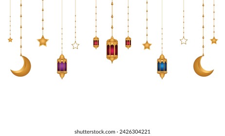 Ramadan kareem decoration with golden islamic lamp ornment