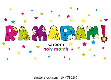Ramadan Kareem. Decoration for the holiday. For children. Cartoon style. Set 3
