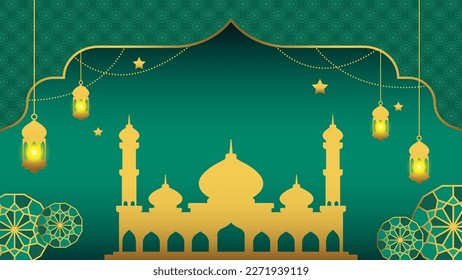 ramadan kareem decorative background vector image in green gradient color